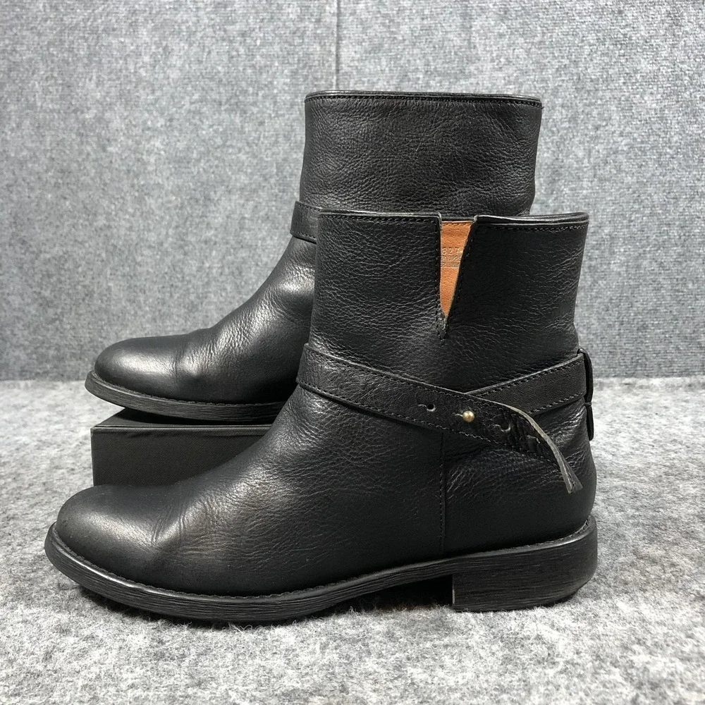 Madewell Ankle Boots‎ Womens 9.5 Black Leather Strap Pull On Low Heel 03827